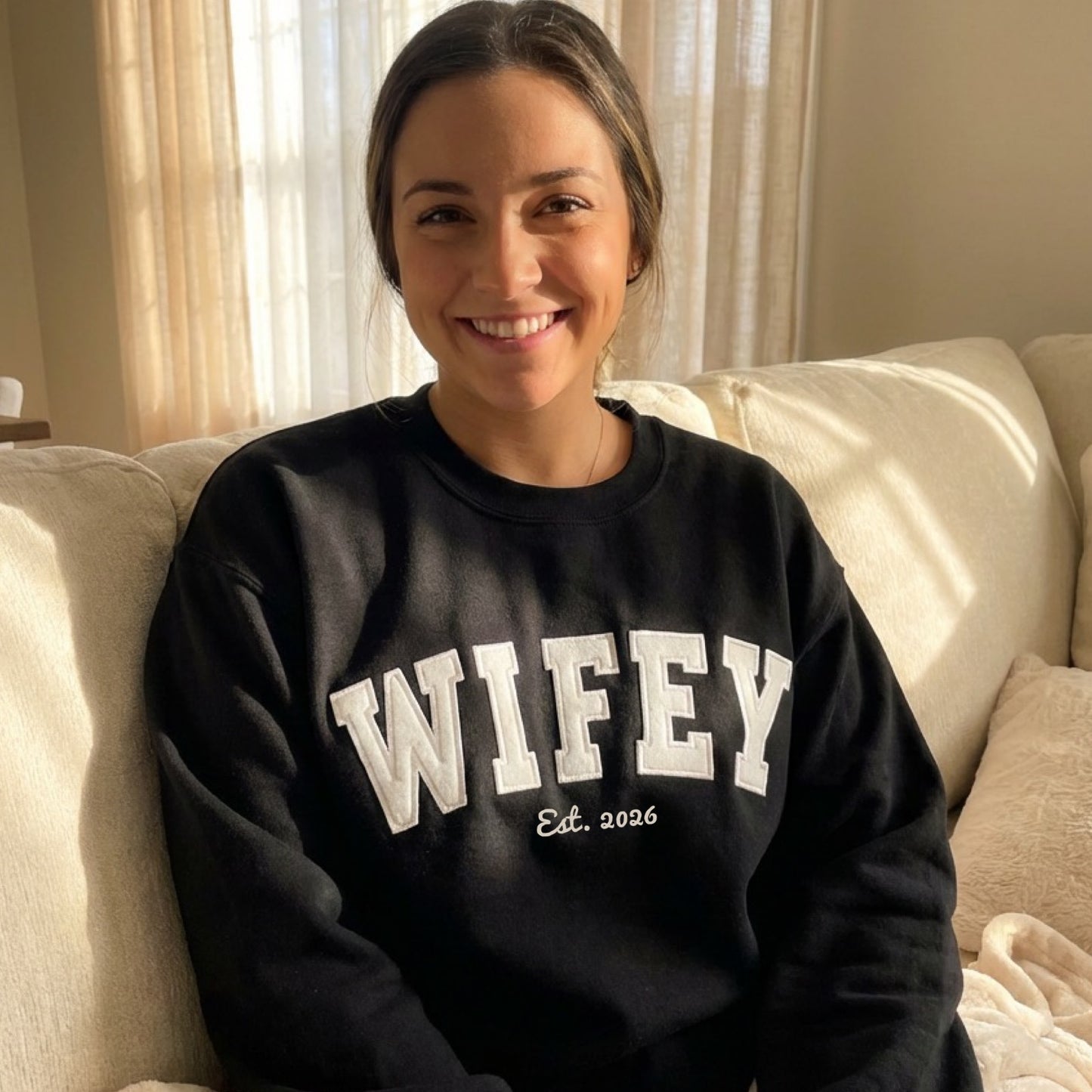 Applique Embroidered Wifey Crewneck