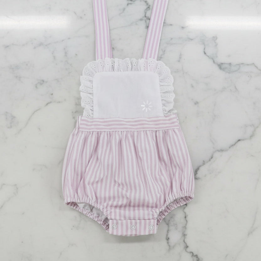 Pink Striped Romper with Ruffles