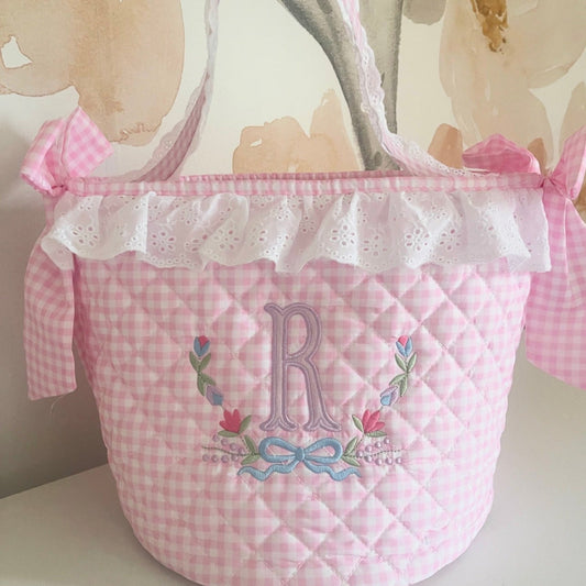 Custom Embroidered Easter Basket (PINK)